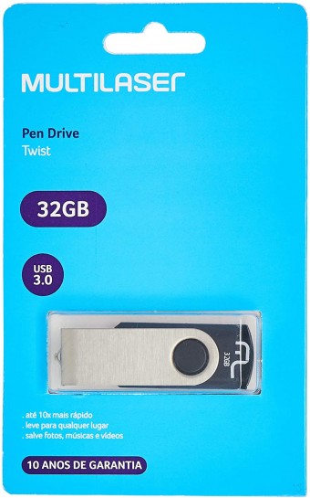 PEN DRIVE 32GB MULTILASER TWIST PD989 USB 3.0 PRETO
