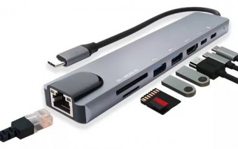 ADAPTADOR TIPO C 8 EM 1 P/ HDMI/TIPOC/USB 3.0/USB 2.0/SD/MICRO SD/LAN DEX 1381