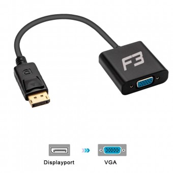 ADAPTADOR DISPLAYPORT MACHO X VGA FEMEA F3 JC-CB-DVGA