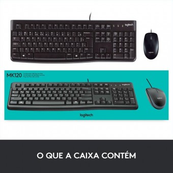 TECLADO E MOUSE C/ FIO LOGITECH MK120 PRETO