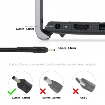 CARREGADOR P/ NOTEBOOK SAMSUNG 19V - 2.1A 40W P.FINA BESTBATTERY 3.0*1.1MM