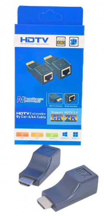 EXTENSOR HDMI CAT5/6 C/ 2 RJ45 ATE 30METROS 4K