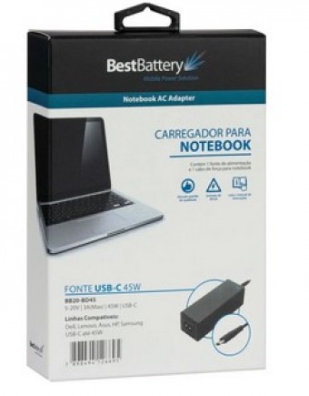 CARREGADOR P/ NOTEBOOK TIPO C 5V/20V - 4.8A 90W BIVOLT BESTBATTERY