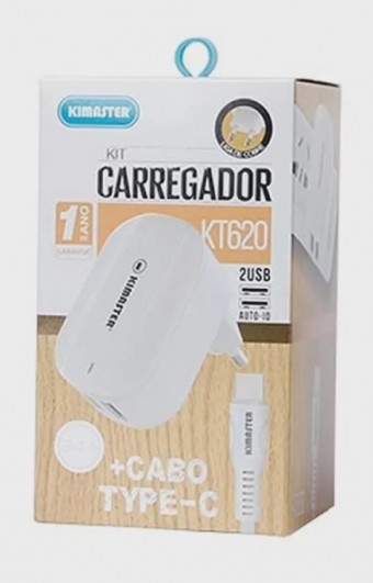 CARREGADOR DE TOMADA TIPO C + 2 PORTAS USB 2.4A KIMASTER KT620