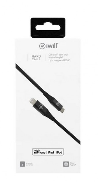 CABO LIGHTNING USB IWILL HARD CABLE 1.2M PRETO