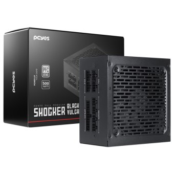 FONTE ATX 500W PCYES SHOCKER BLACK VULCAN 80PLUS WHITE MODULAR PFC ATIVO