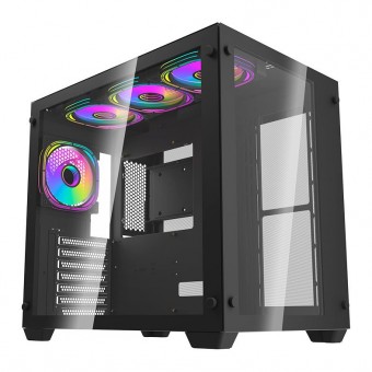 GABINETE ATX S/ FONTE GAMER AIGO DARKFLASH C285 AQUARIO ARGB C/ 4 FANS PRETO