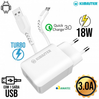 CARREGADOR DE TOMADA MICRO USB 3.0A KIMASTER T108UV