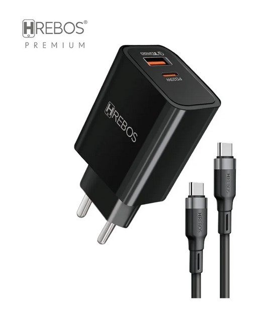 CARREGADOR DE TOMADA HREBOS CRG-232C USB E TIPO C 20W C/ CABO CINZA
