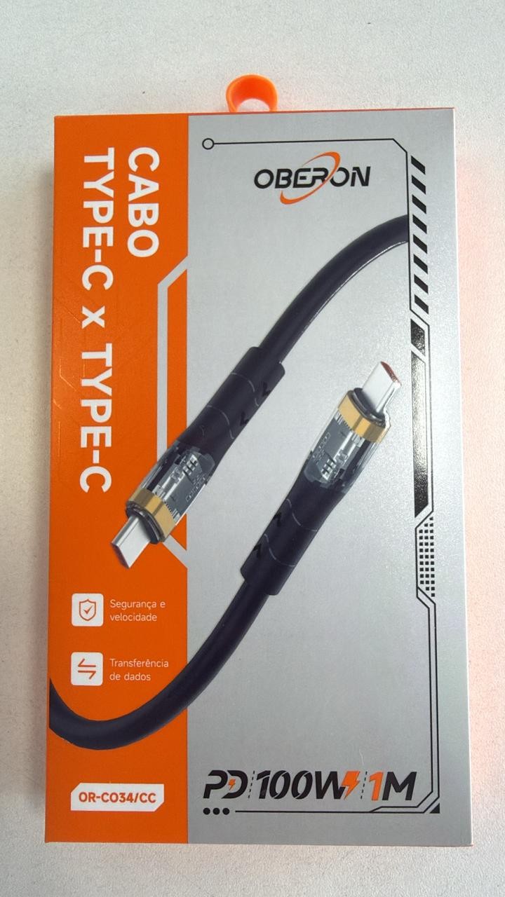 CABO TIPO C P/ TIPO C OBERON OR-C034/CC 100W 1M PRETO