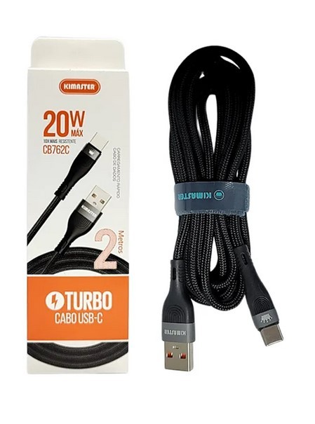 CABO TIPO C USB KIMASTER CB762C 20W 5A TURBO 2M PRETO