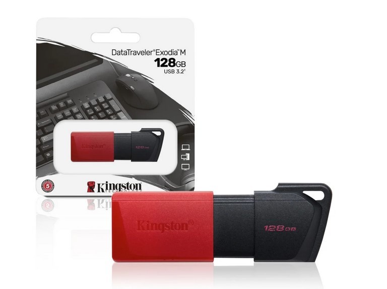 PEN DRIVE 128GB KINGSTON DATATRAVELER EXODIA 1 USB 3.2 PRETO/VERMELHO