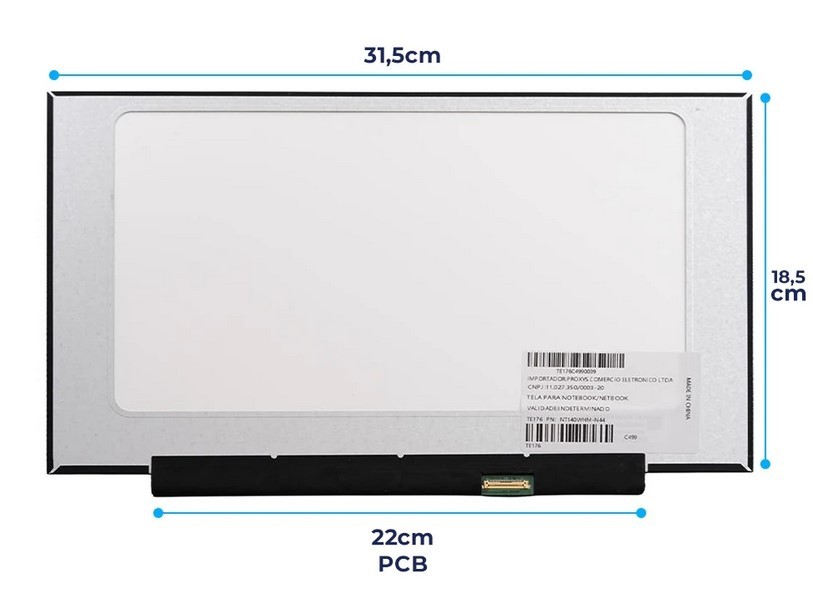 TELA P/ NOTEBOOK 14" LED SLIM 30 PINOS S/ PRESILHAS FOSCA TE176 31,5CM 1366 x 768 HD