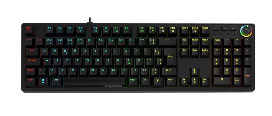 TECLADO USB GAMER MECANICO 100% PCYES ZECKY BLACK VULCAN SWITCH RED RAINBOW PRETO