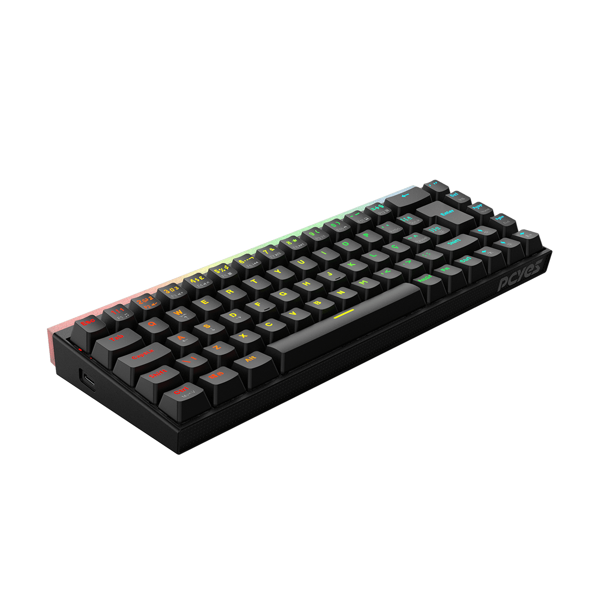 TECLADO USB GAMER MECANICO 60% PCYES SHIYAN BLACK VULCAN RGB SWITCH RED PRETO