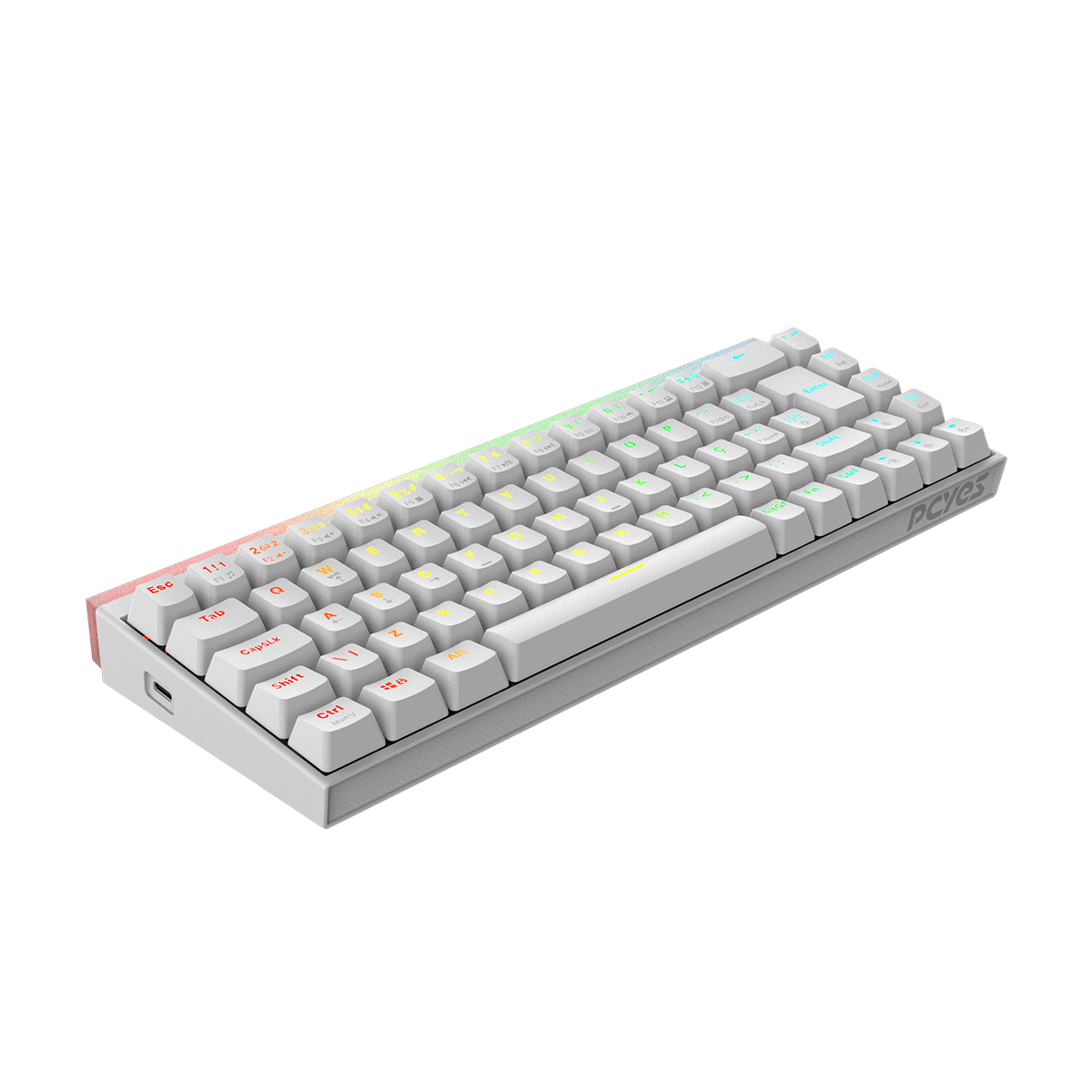 TECLADO USB GAMER MECANICO 60% PCYES SHIYAN WHITE GHOST RGB SWITCH RED BRANCO