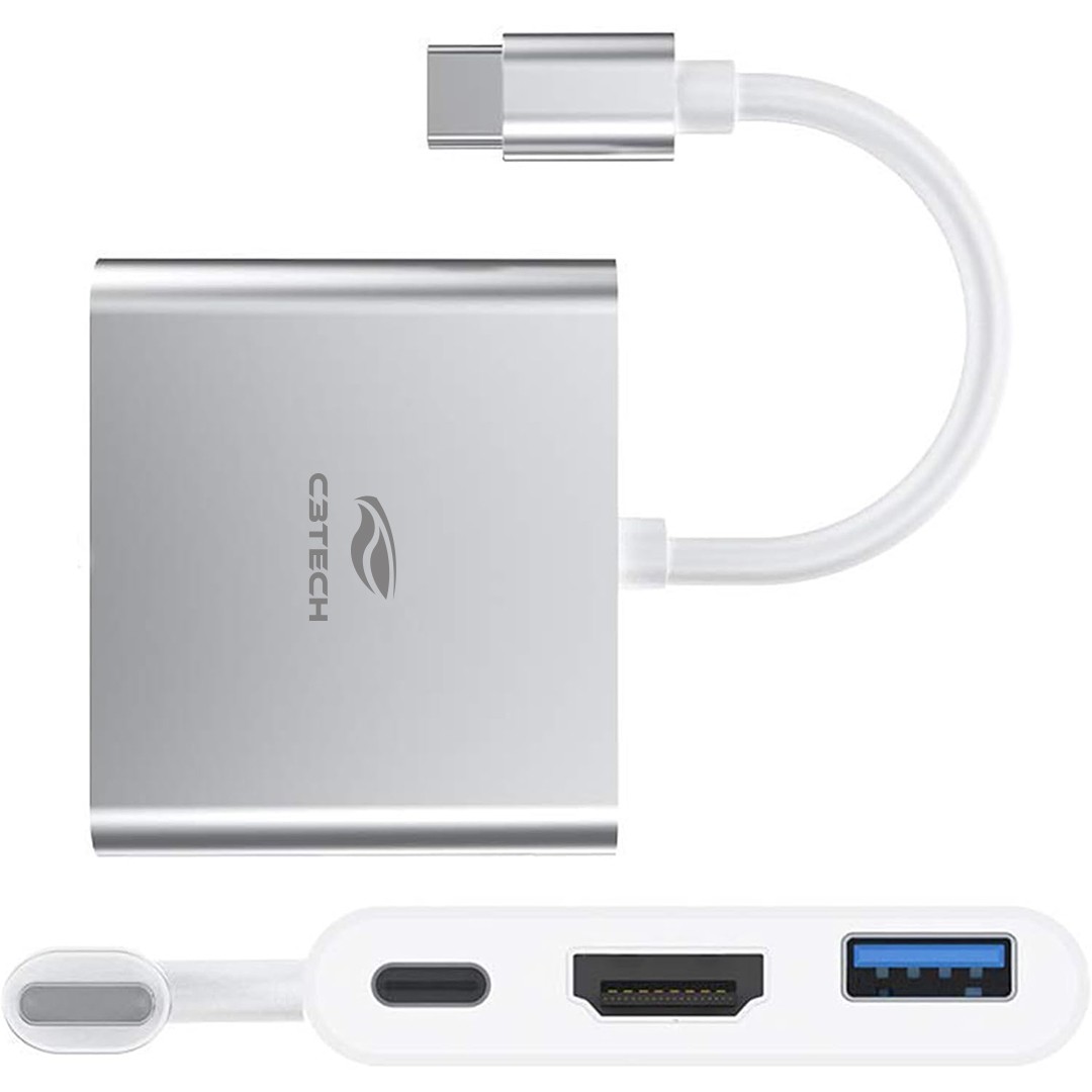 ADAPTADOR TIPO C MACHO P/ TIPO C FEMEA / USB 3.O / HDMI 4K C3TECH HU-D10 BRANCO