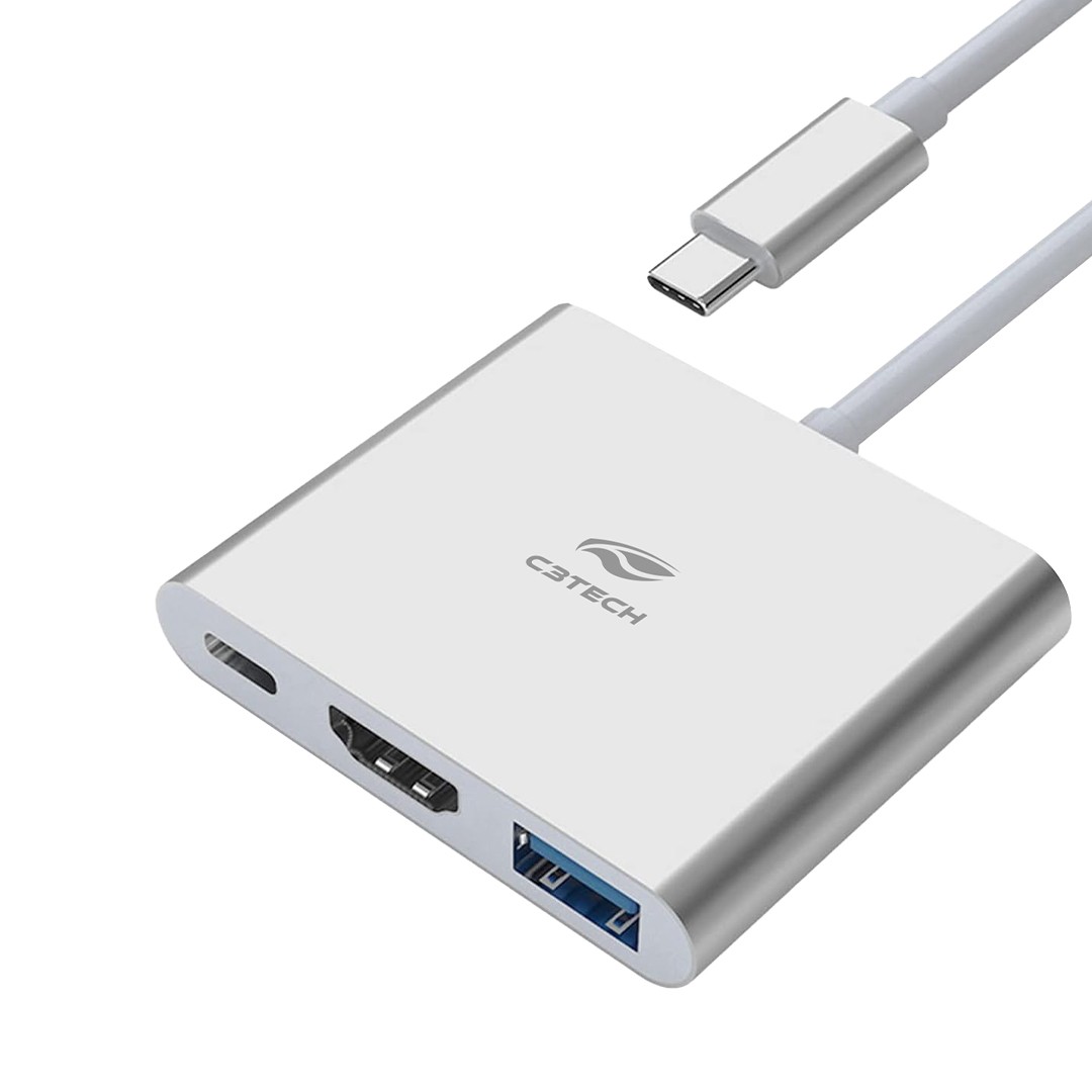 ADAPTADOR TIPO C MACHO P/ TIPO C FEMEA / USB 3.O / HDMI 4K C3TECH HU-D10 BRANCO