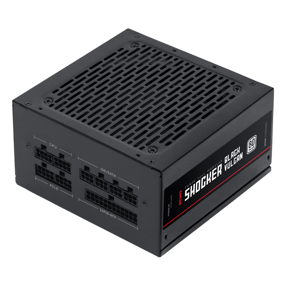 FONTE ATX 600W PCYES SHOCKER BLACK VULCAN 80PLUS STANDARD MODULAR PFC ATIVO