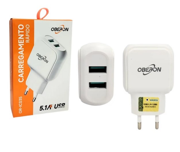 CARREGADOR DE TOMADA USB DUPLO 5.1A OBERON OR-IC035