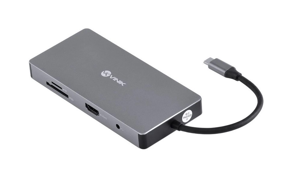 ADAPTADOR TIPO C P/ 3 USB 3.0 / TIPO C FEMEA PD60W / HDMI / VGA / RJ45 / AUDIO P2 / CARTAO SD / TF