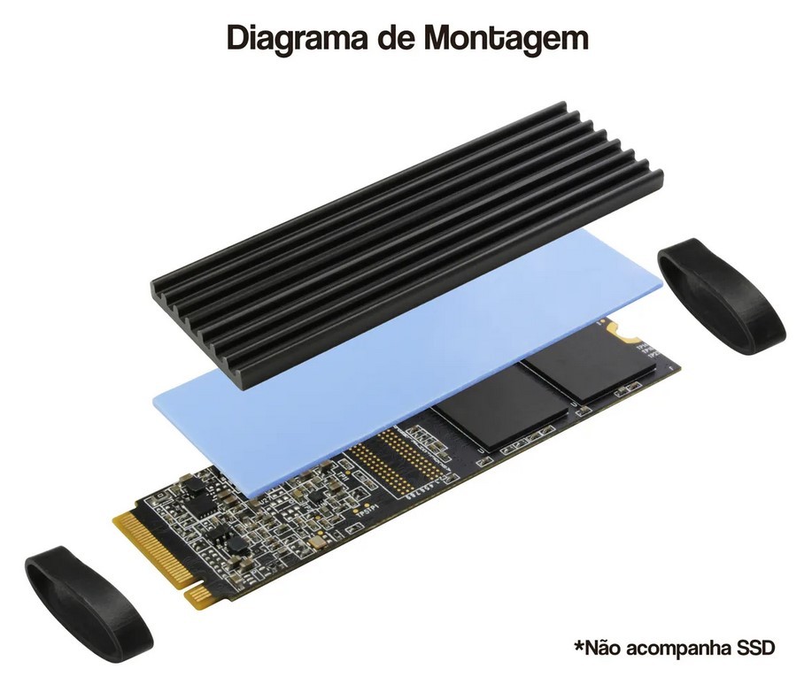 DISSIPADOR C/ THERMAL PAD SSD M.2 NVME 2280 PRETO