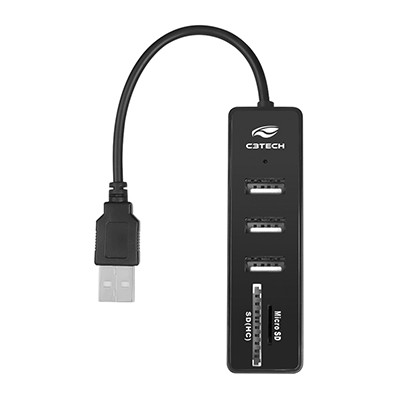 HUB USB 2.0 C3TECH HU-L200BK 3 PORTAS USB / 1 MICRO / SD 1 SD PRETO